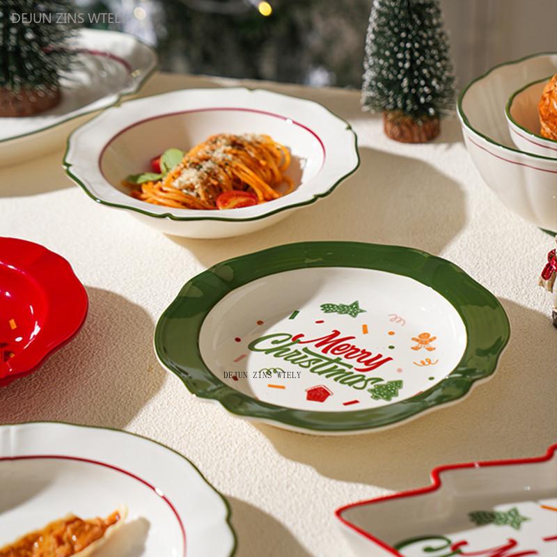 Exquisite Ceramic Plates Custom Christmas Tableware Home Dessert Steak Plates Noodle Bowls Kitchen Ceramic Fruit Salad Bowls