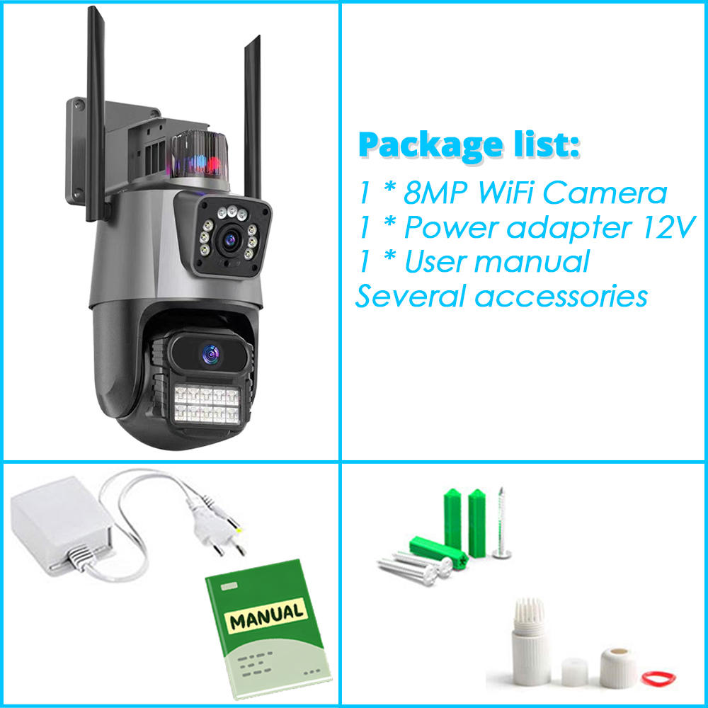 

Smart 8MP 4K WiFi Security Camera Dual Screens Color Night Vision Auto Tracking 360 Outdoor CCTV Video Surveillance Camera ICSee camera