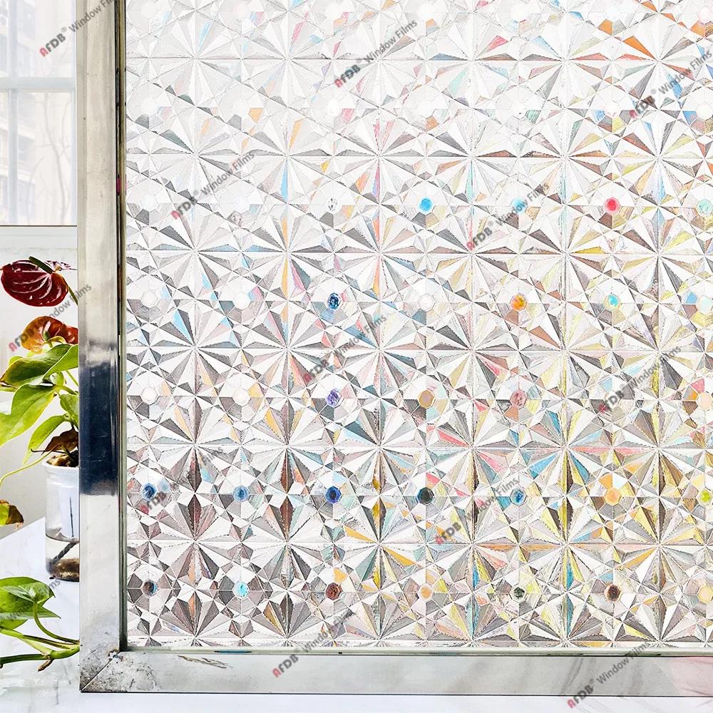 3D-Regenbogen-Fensterfolie, Sichtschutz, Buntglas, UV-Schutz, Fensteraufkleber für Zuhause, statisch haftender Kleber, Wärmeregulierende Glasfolie