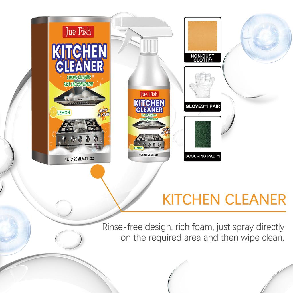 Jue Fish Kitchen Grease Cleaner Multi-Action Cleaning Kitchen Hood Cooktop Heavy Duty Stubborn Stains