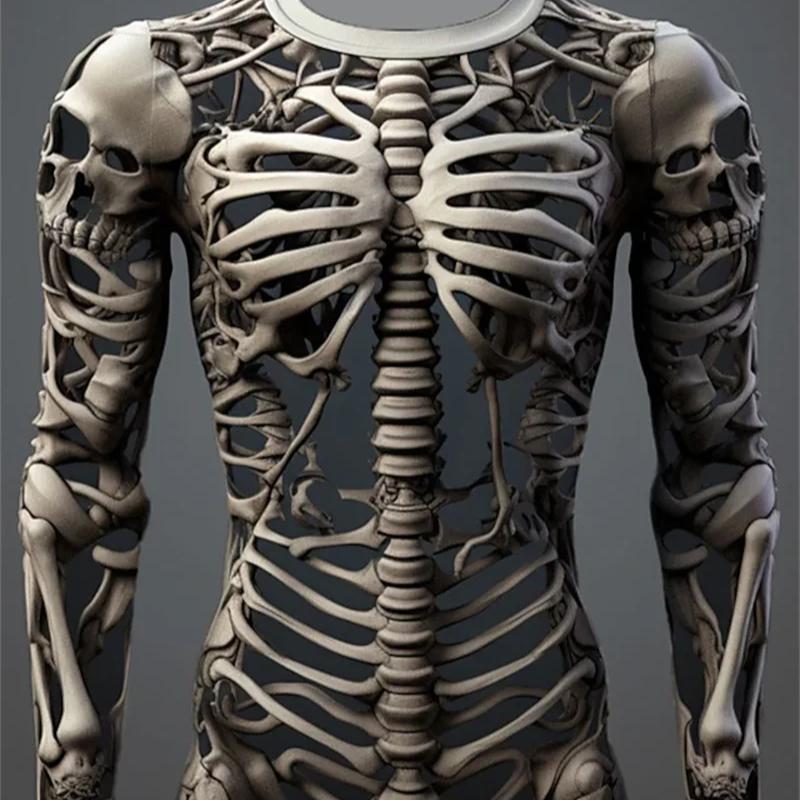 Men Long Sleeve T-shirt 3D Print Skeleton Skulls Pattern Tops Casual Fashion T-shirt Sweatshirt