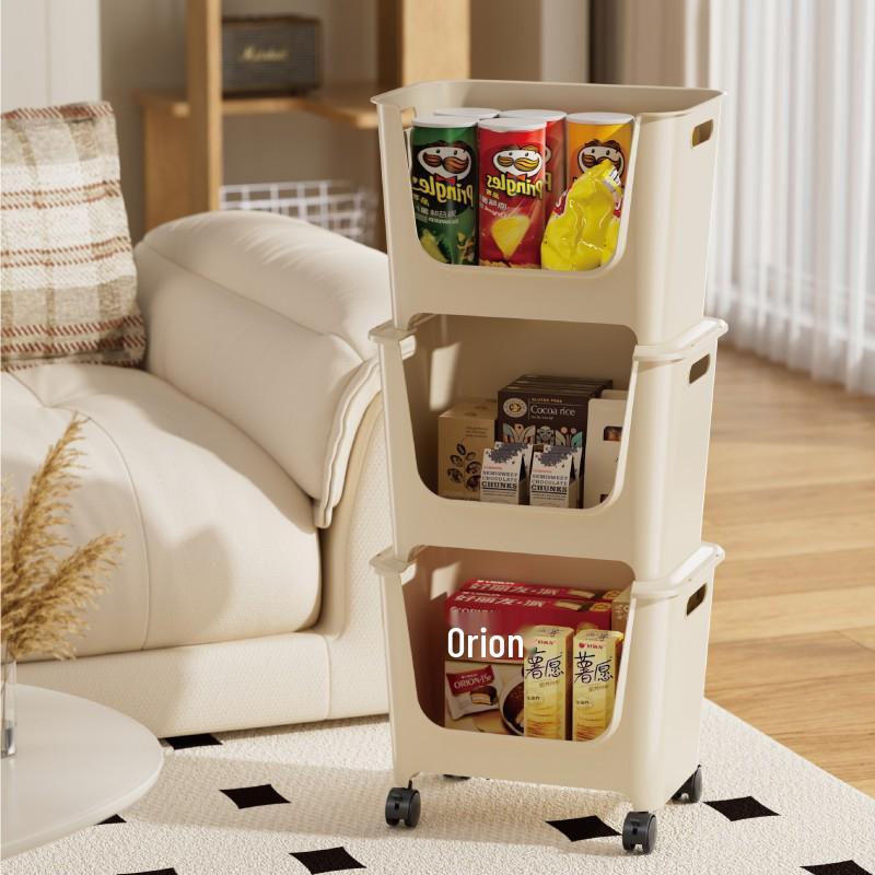 Stackable Multi-Layer Storage Shelves: Under Table Organizer with Wheels for Snacks, Drinks, Toys, and More