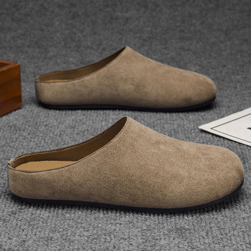 Men's Slippers New Retro Solid Color Flat Bottom Women's Slingback Shoes Closed Toe Round Toe Suede Clogs Sandals Autumn