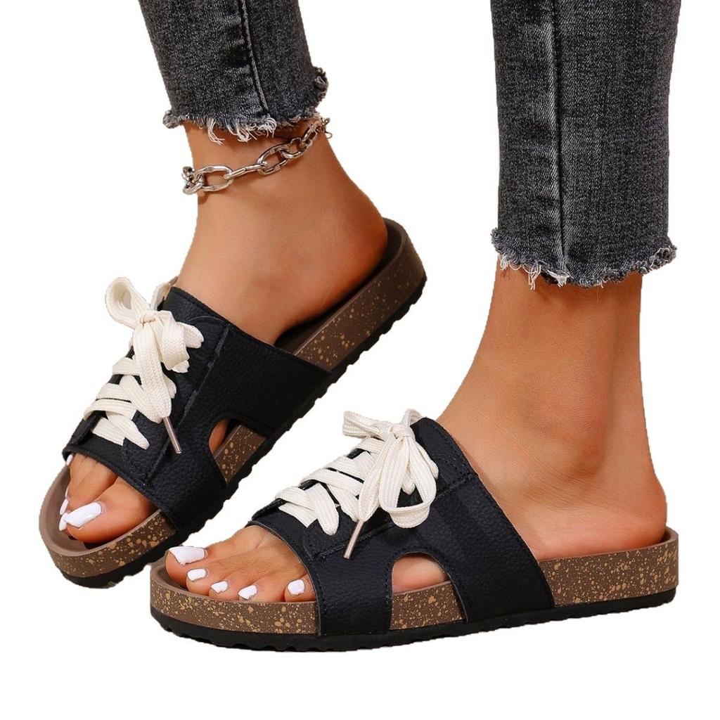 Foreign Trade Straps Leak Toes and Half Drags for Women's Summer Wear 2025 Summer New Casual Fashion Imitation Wood Non-slip Cool Slippers for Women