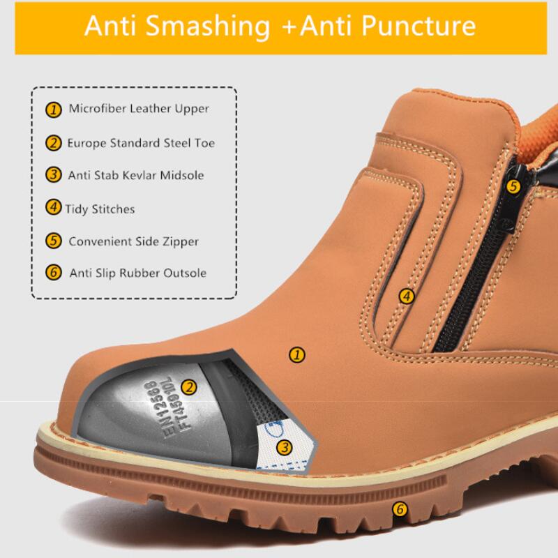 Work Shoes for Men Waterproof Safety Shoes Man Anti Spark Leather Boots Man Anti Puncture Anti Slip Welder Shoe Black Work Shoes