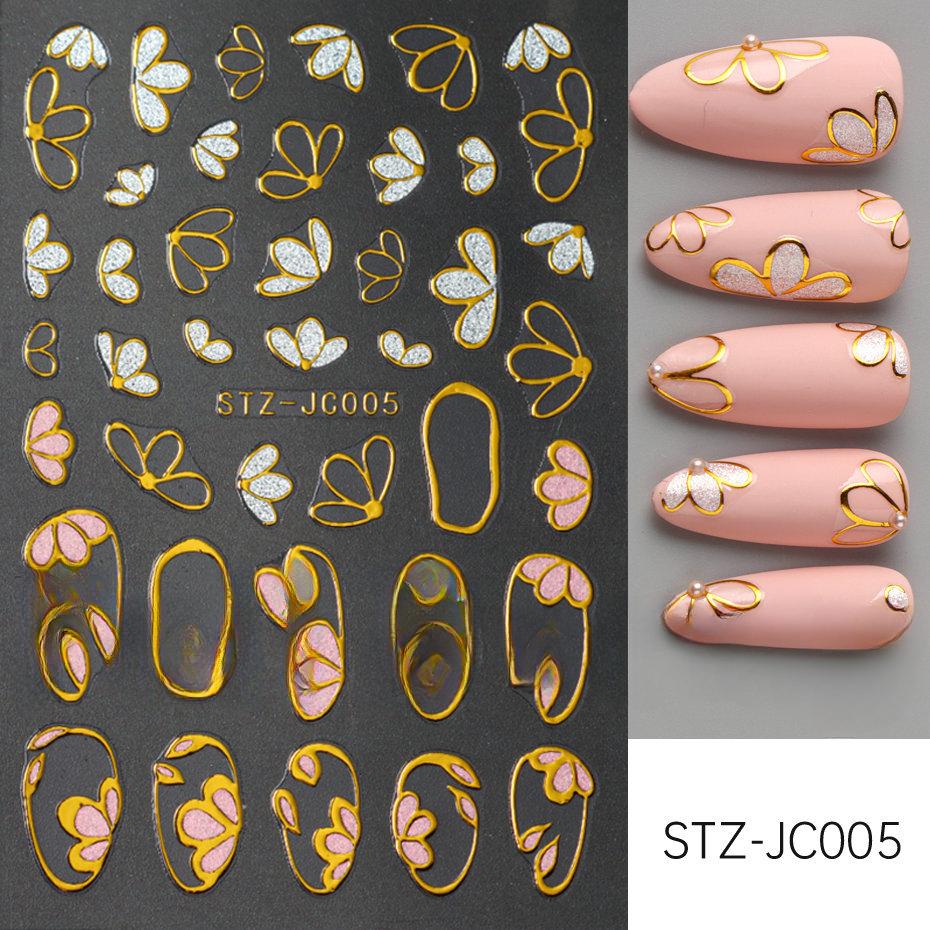 

3D Розовое Золото Цветок Наклейки для Ногтей Металлические Золотые Линии Цветочные Лепестки Сакура Слайдеры Наклейки Весна Элегантный DIY Маникюр Украшение 05