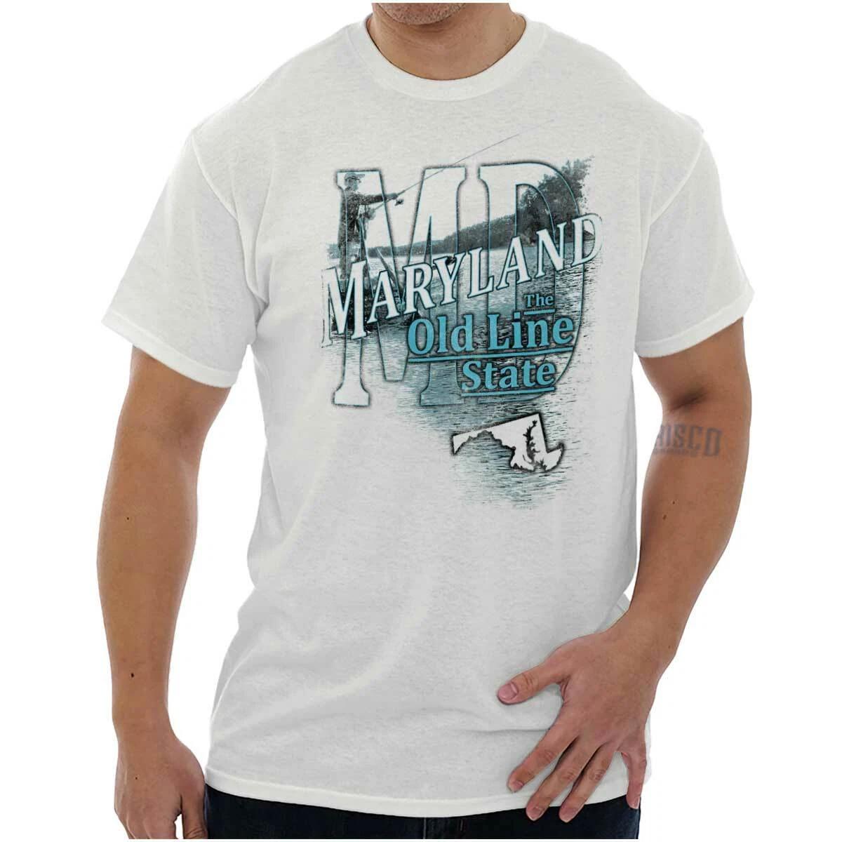 Maryland Fishing Lake Souvenir Travel MD Adult Short Sleeve Crewneck Tee XXL