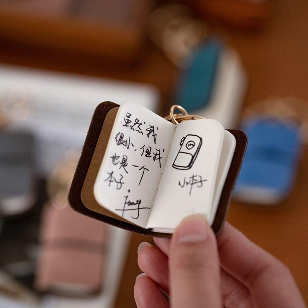 Retro Tiny Leather Notebook Charm Decorative Mini Pocket Notepad Keyring Backpack Decoration
