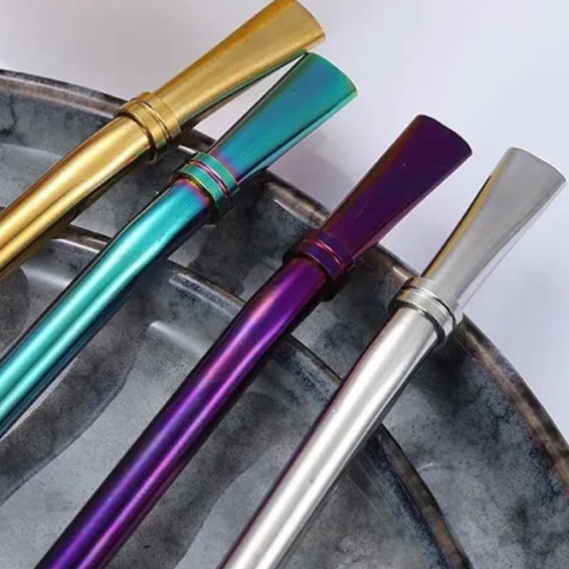 Colorful 304 Stainless Steel Filter Straw Spoon Reusable Eco-Friendly Stainless Steel Drinking Straws Tea Coffee Filtered Spoons