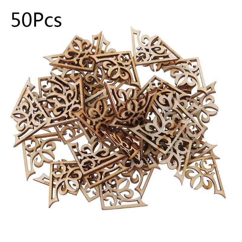 28*28mm Wooden 50Pcs Ornament Book Corner Protector Album Corner DIY Crafts Scrapbook Wood Slices Home Decoration Box Book