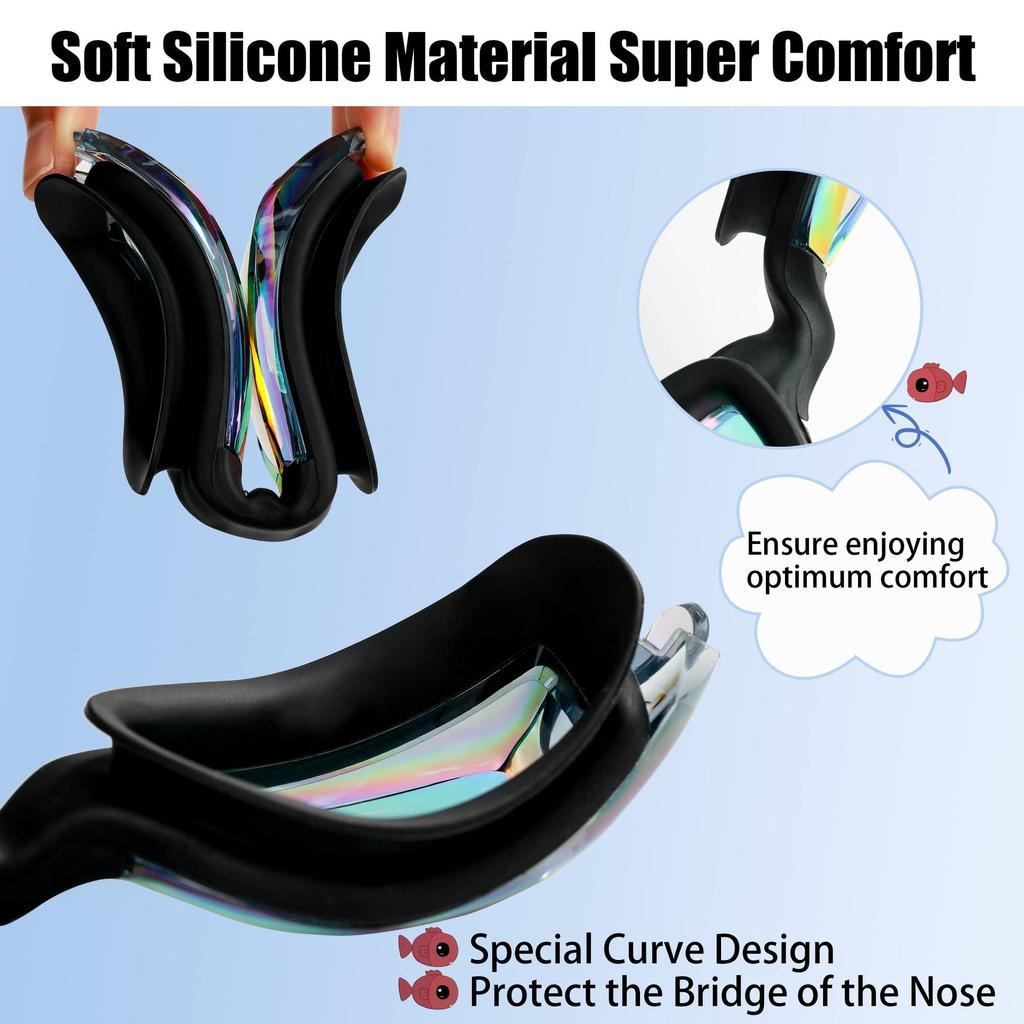 Silicone One-piece Nose Bridge Swimming Goggles with Integrated Earplugs, Waterproof, Anti-fog, High-definition, Professional Swimming Goggles for