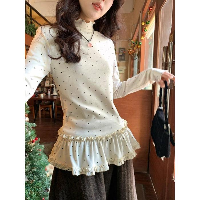 

Корейская облегающая футболка в горошек с длинным рукавом для женщин - Коллекция Осень/Зима 2026 Extra Large абрикосовый