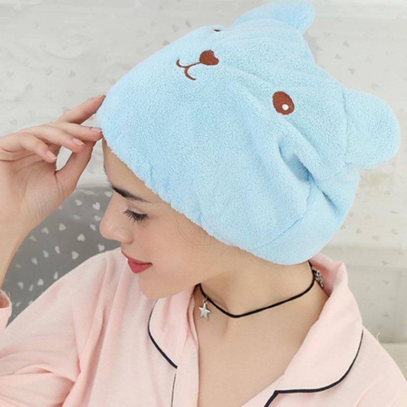 

Шапочка для сушки волос, шапочка для душа с медведем, мягкое впитывающее полотенце для сушки волос 30*26cm синий