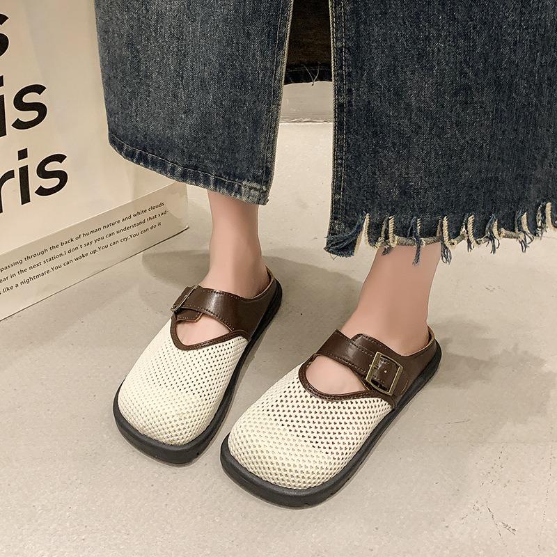 Mesh semi-slippers women's outer wear high-end soft bottom breathable not tired feet four-season sandals bag head sandals