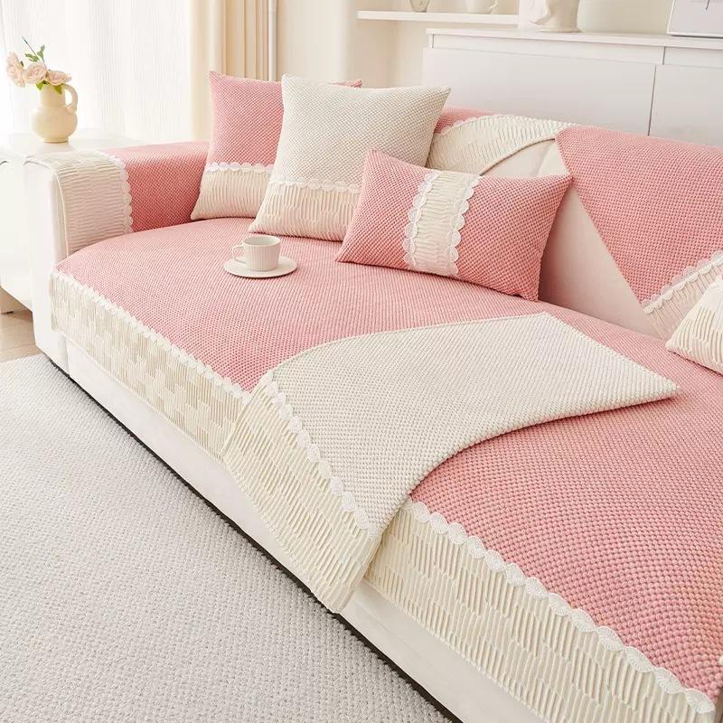 Cream Style Sofa Cushion Autumn and Winter New All-season Leather Sofa Cover Plush Cover Cloth Seat Cushion