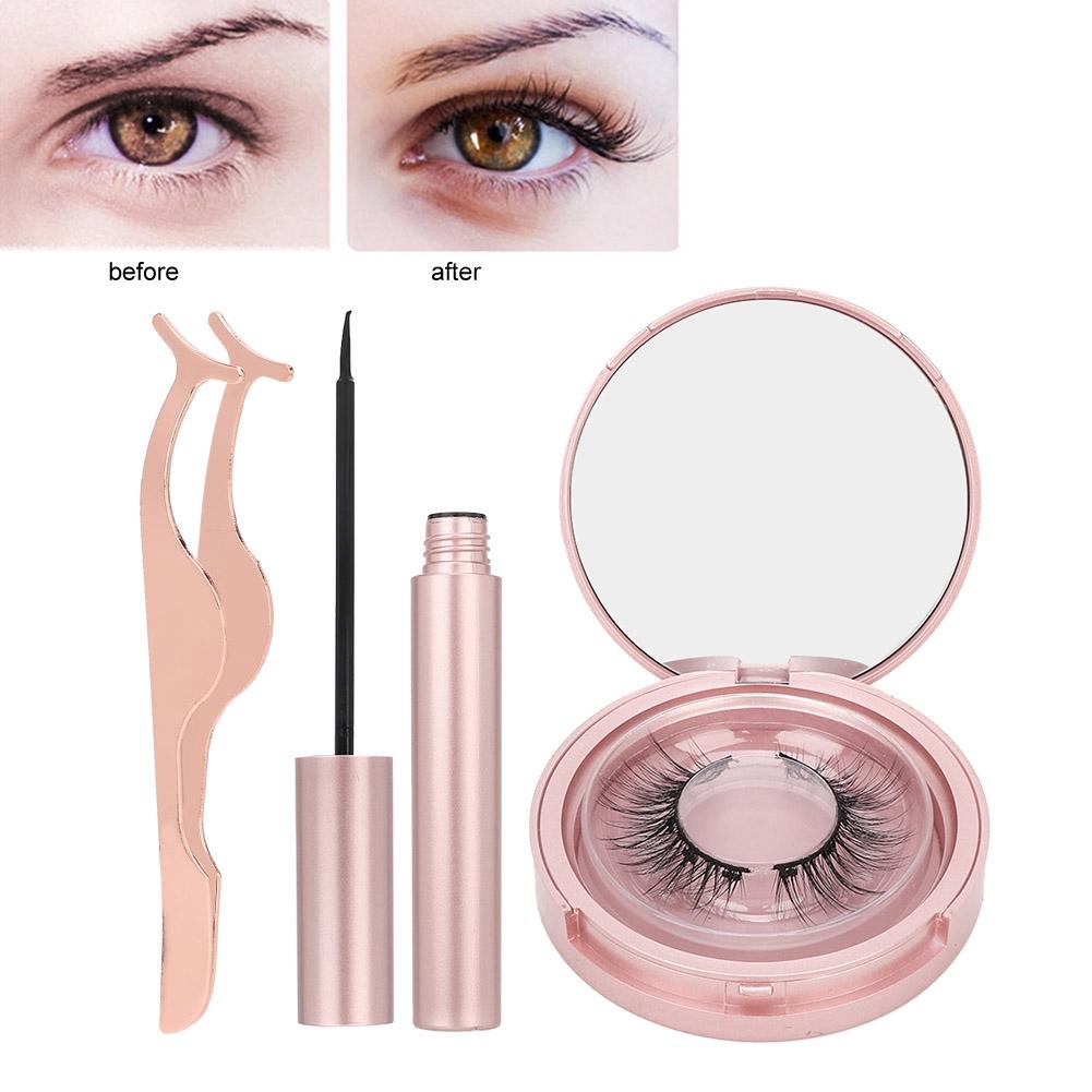 Round Tube Magnetic Liquid Natural False Eyelashes Lashes Tweezers Kit Cosmetic 001#