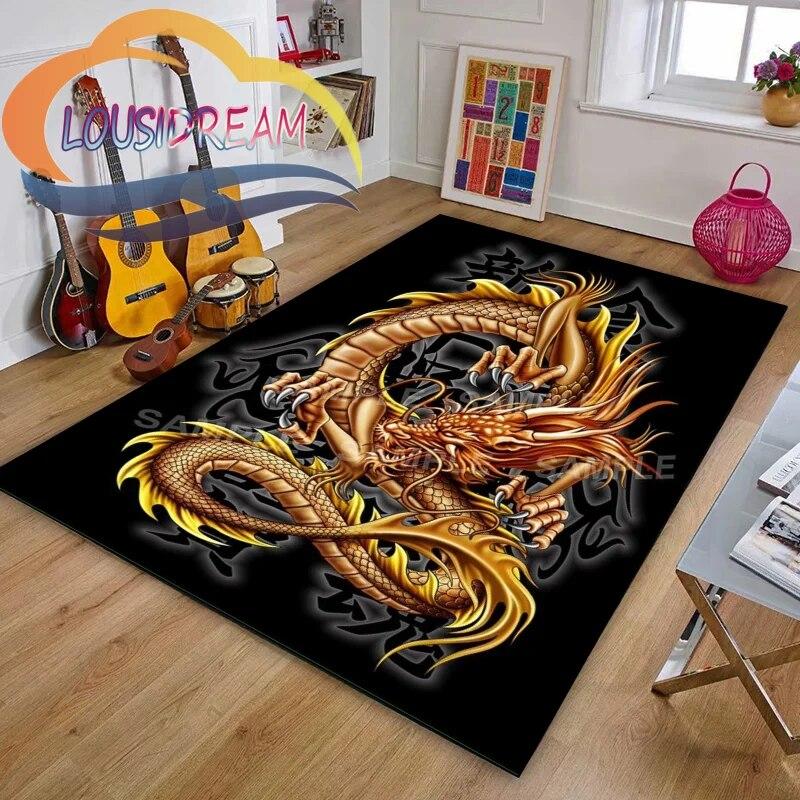 Chinese Dragon or Mythical  Playroom and Bedroom Plush Carpet Non-slip  Soft Play Mat Bed Area Rug Parlor Decor