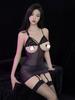 Sexy Women Sheer See Through Micro Mini Dress Open Bust Hollow Out Thin Bodycon Dress Bandage Cosplay Maid Dress