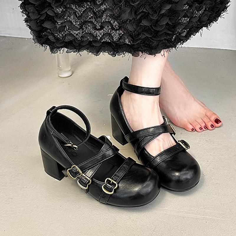 

High Heels Women Mary Jance Shoes Dress Chunky Shoes Luxury Designer Elegant Pumps 2025 Autumn New Sexy Zapatos De Mujer 40 чёрный
