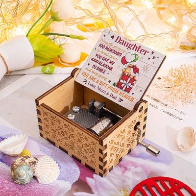 Hölzerne handgekurbelte Spieluhr Merry Christmas Musik bemalte Spieluhr Geschenk