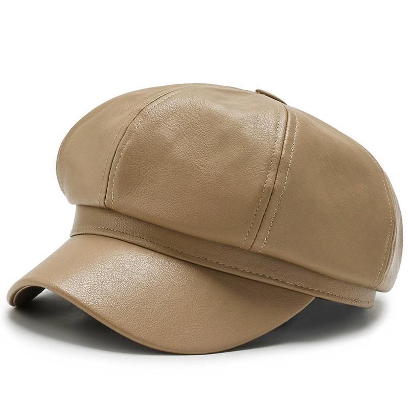 8 Panels Newsboy Caps for Women PU Leather Cabbie Painter Hat Gatsby Ivy Beret Cap Solid Simple Fashiomn Pu Beret for Fall Winter