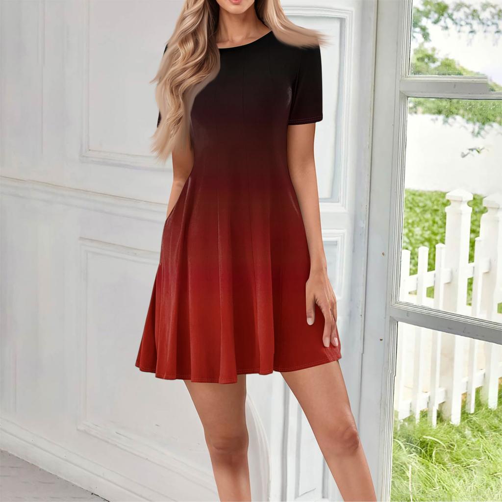 Women's Casual Fashion Round Neck Short Sleeve Print Short Dress