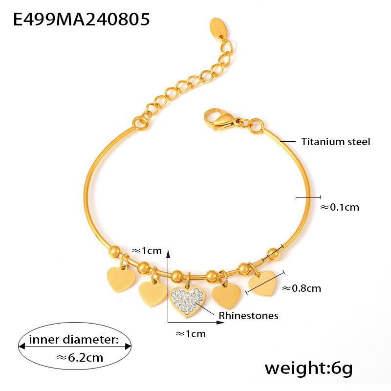 Hot-Selling 18K Gold-Plated Rhinestone Heart Bracelet - Versatile, Fashionable Titanium Steel Jewelry for Women