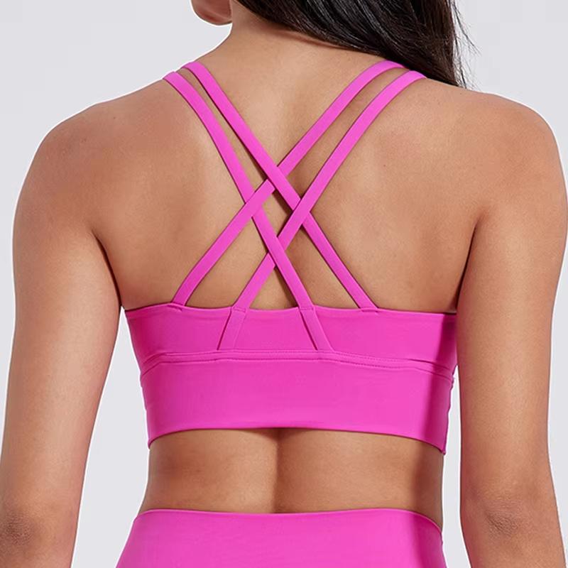 Solid Color Women Cross Back Bra Fitness Underwear Soft Fitness Sport Bra Top Gym Yoga Athletic Workout With Chest Pad