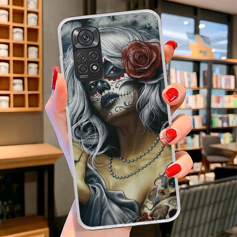 

Катрина Красивая Девушка Роза Череп Чехол для Телефона Для Xiaomi Redmi Note 15 14 13 12 11 10 Pro Plus 14S 12S 11S 11T 11E 10S Мягкий Redmi Note 15 4G