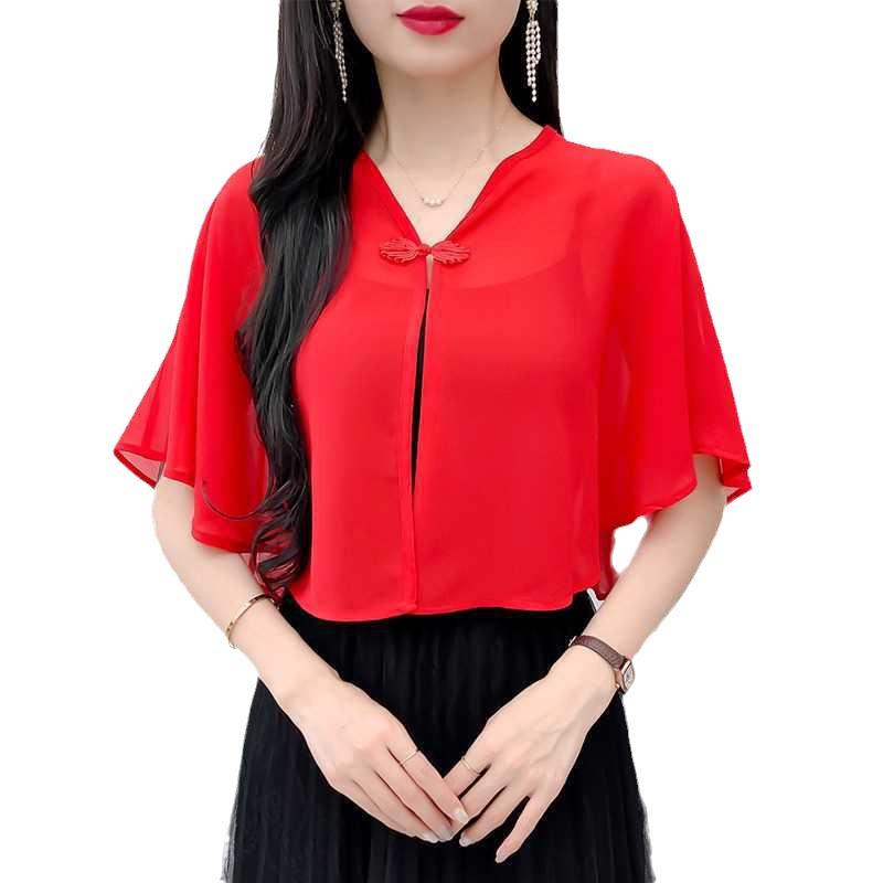 Women's Summer Shawl: Classic Sleeveless Chiffon Cape for Dresses or Cheongsams