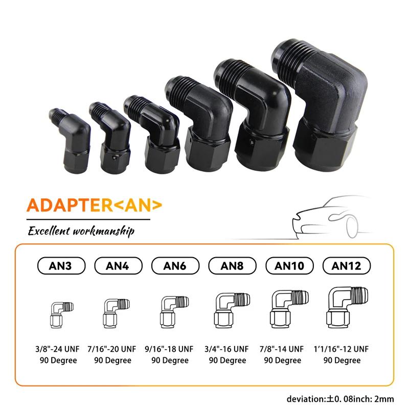 2 STÜCK AN3 AN4 AN6 AN8 AN10 AN12 Innengewinde auf 3AN-12AN Außengewinde 90 Grad Bördel Drehschlauchanschluss Adapter Schwarz Aluminium eloxiert
