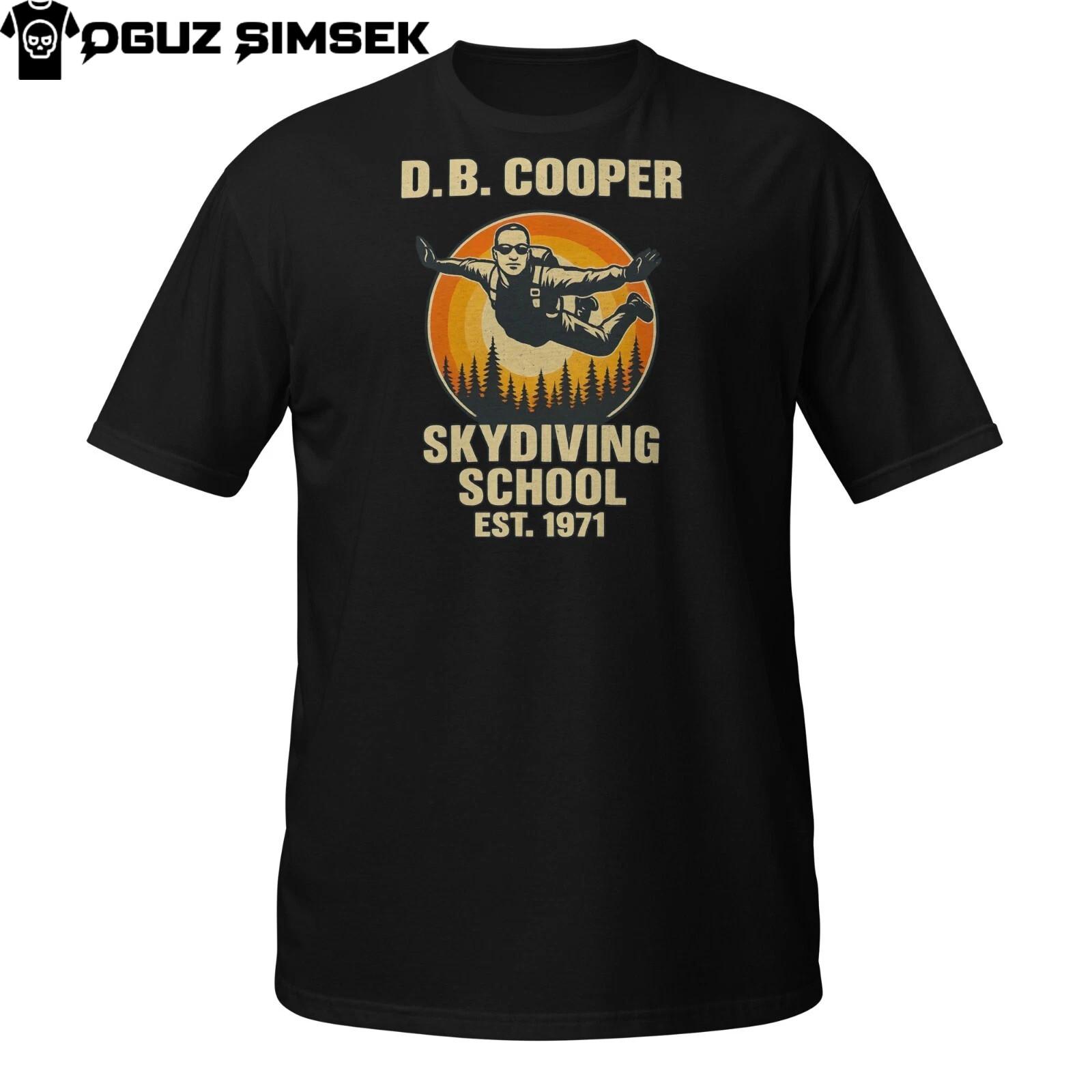 D.B. Cooper Skydiving School T-Shirt Mens Womens Tees Top | Funny Retro Mystery DTG Printed Tee M