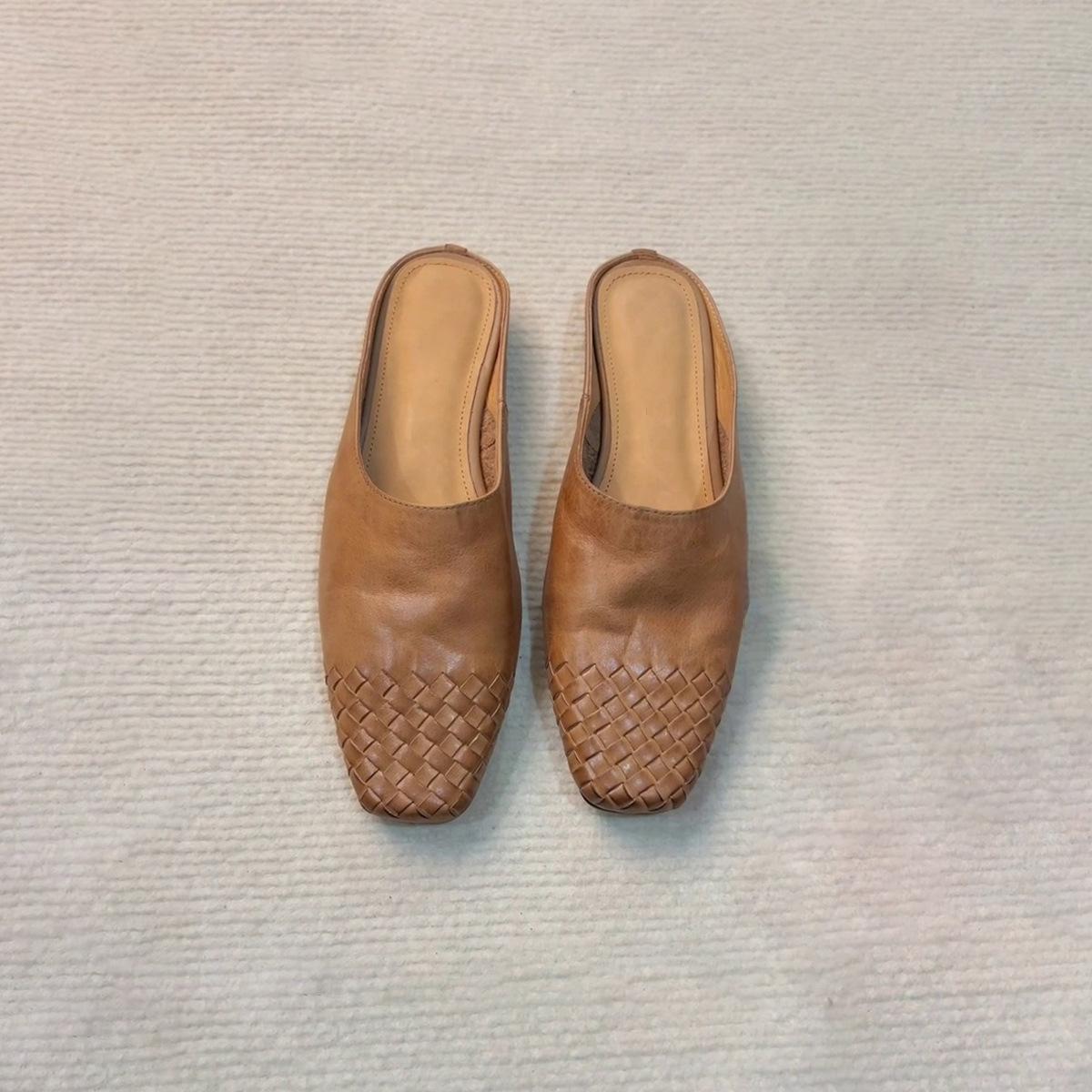 

Версия из овчины~ ретро литературный инс модные повседневные сандалии плетеные ленивые с одним педалем для улицы сумка голова полушлепанцы женские 34 коричневый