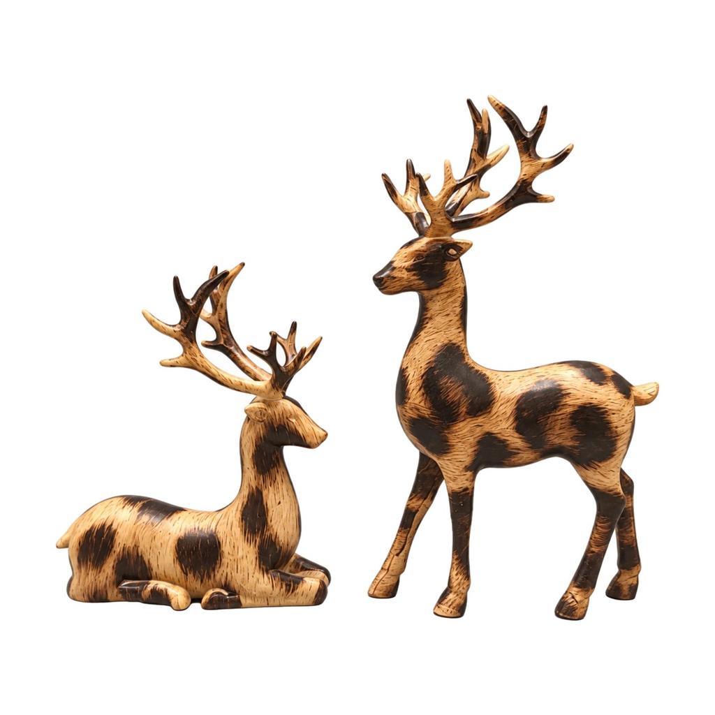 2 Pieces Deer Figurine Set with Antlers Compact Mantel Ornament Sturdy