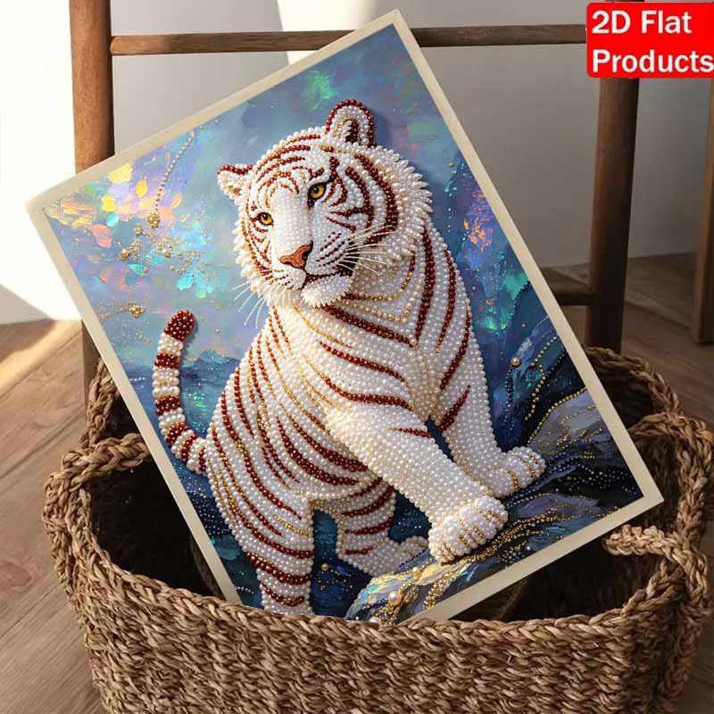 Majestic Tiger Pearl Kit 5D DIY Round Rhinestone Art for Adults Relaxing Handmade Wall Decor National Day Gift Frameless Design