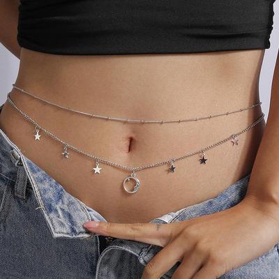 Moda Simple Cadena de Cuentas de Doble Capa Cinturón de Cintura para Mujer Regalos Cadena de Primavera para Cuerpo Vientre Verano F J6M7