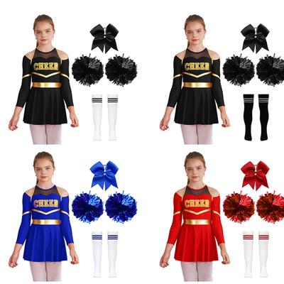Kinder Mädchen Langarm Cheerleading Outfits Schule Event Cheer Leader Kostüm Halloween Dress Up