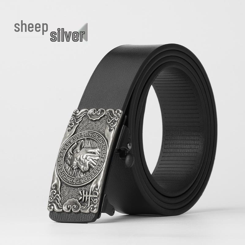 Chinese Zodiac Retro Men's Automatic Cowhide Leather Belt