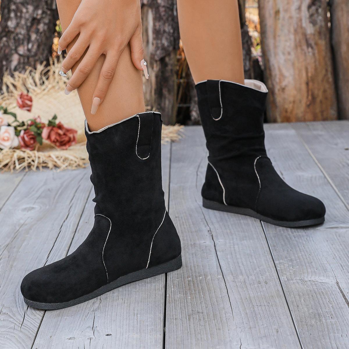 

Women Boots Fall Boots for Women Shoes Ankle Boots Non-slip Western Boots Shoes Women Flat Boots Plus Size 36-43 37 чёрный