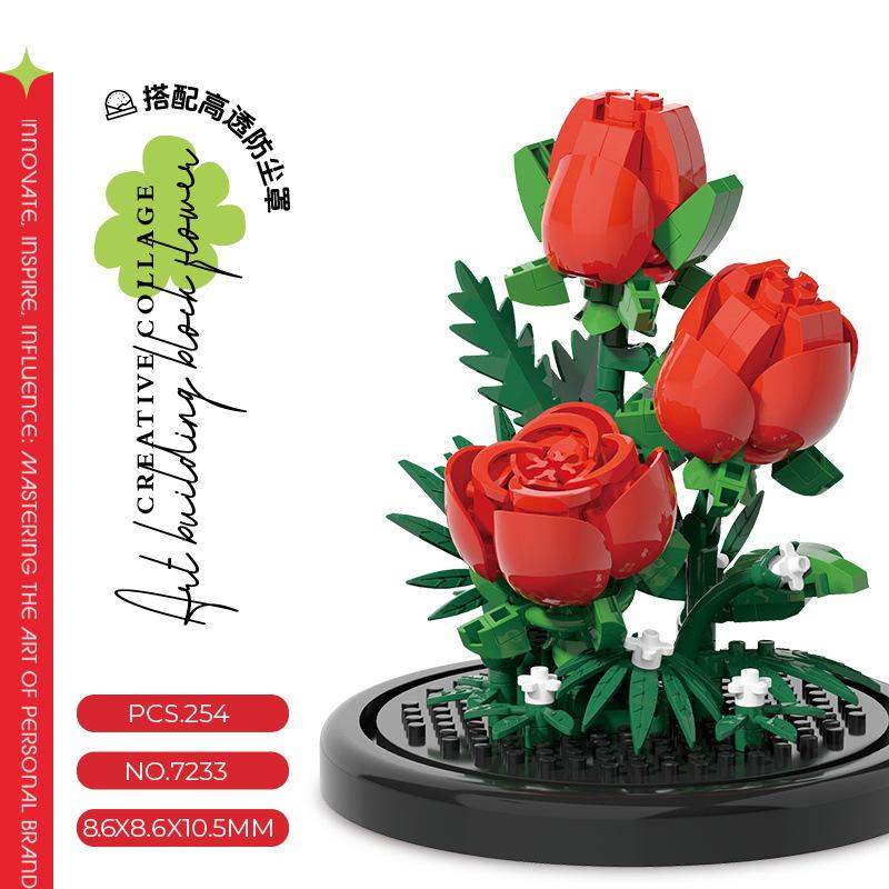 Everlasting Flower Small Particle Building Blocks with Cover Children's Educational Assembling Toys Desktop Ornaments Brand New