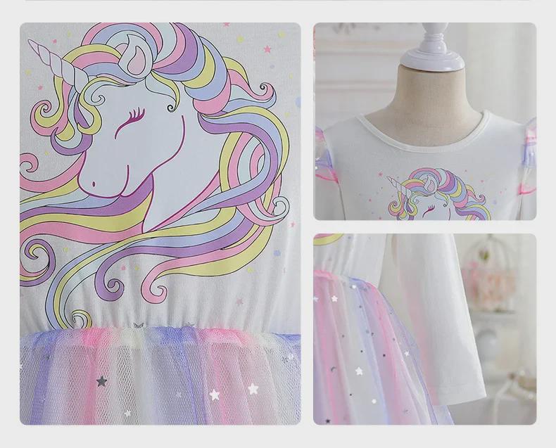 2025 Girls' Unicorn Rainbow Princess Dress: Long Sleeve, Sequined Mesh, Spring/Autumn Birthday Outfit