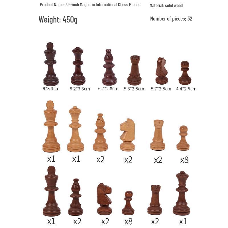 3.5-inch Solid Wood Magnetic Chess Pieces