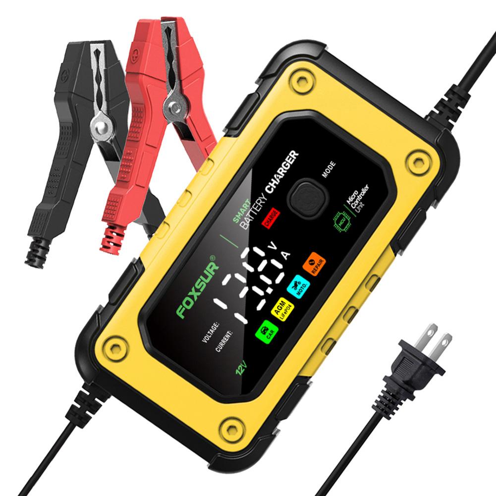 12V 7A Fully Automatic Smart Battery Charger LCD Display Power Pulse Repair Charger Large Screen for Car Motorcycle AGM GEL WET