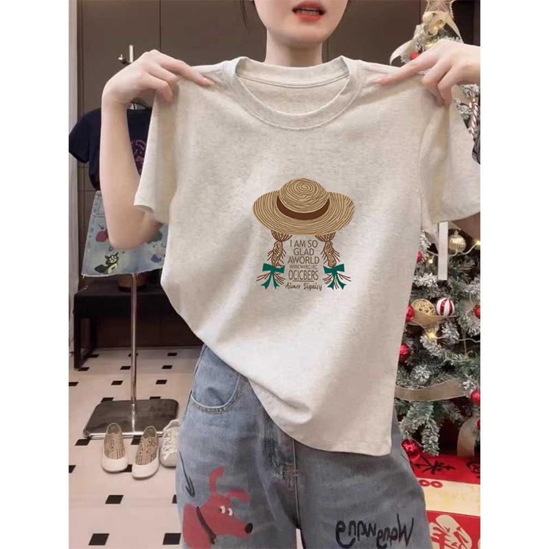 2026 Women's Korean Style Yellow Cotton Short Sleeve T-shirt - Versatile Spring/Summer Base Layer
