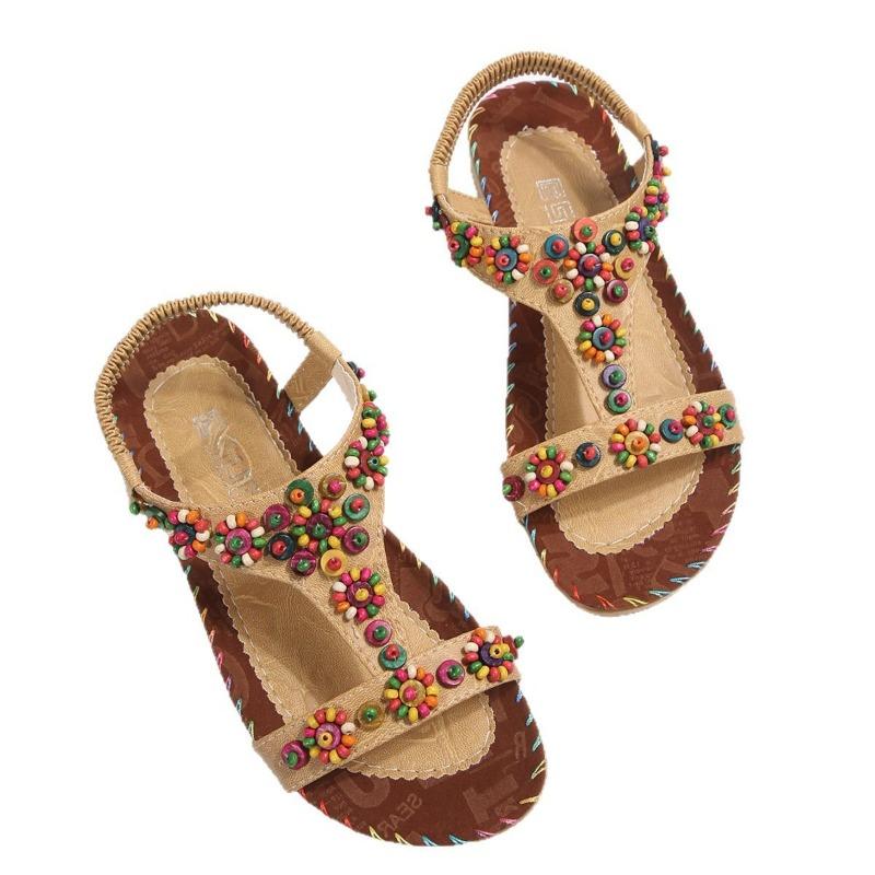 Summer new bohemian handmade beaded women's sandals flat heel open-toed women's shoes