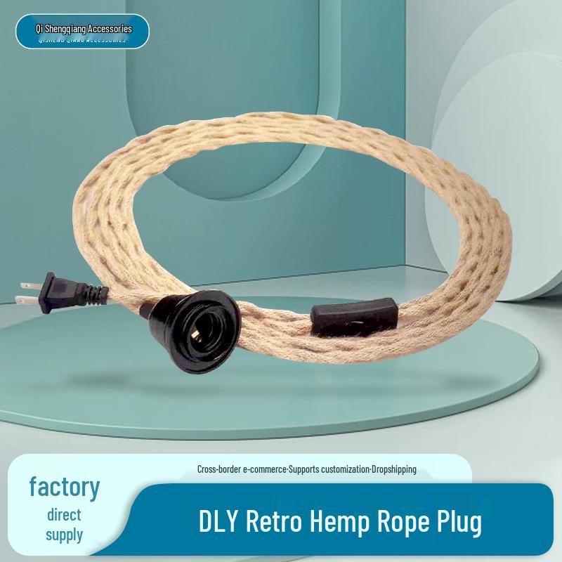 

Ретро пеньковый канат DIY патрон для лампы с вилкой и выключателем: Варианты с одной или тремя головками US 4.6m - Single Head