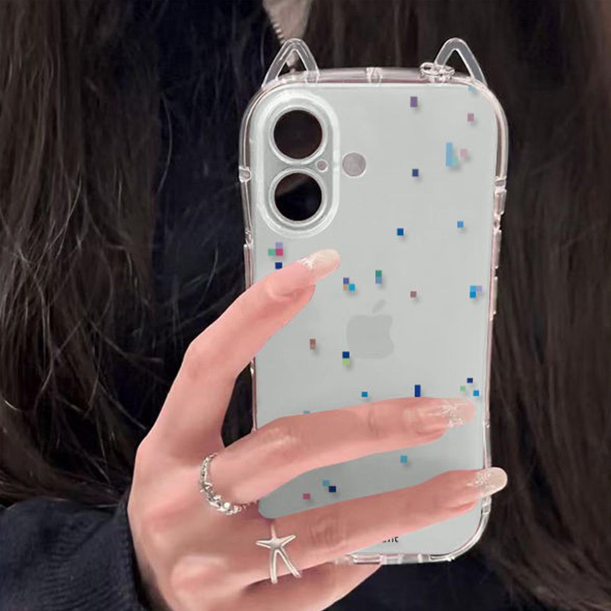 

Прозрачный чехол для мобильного телефона с кошачьими ушками, чехол для мобильного телефона Huaqiangbei, летний чехол для мобильного телефона с воздушной подушкой против падения, простой и высококлассный для девочек For iPhone 17PROMAX