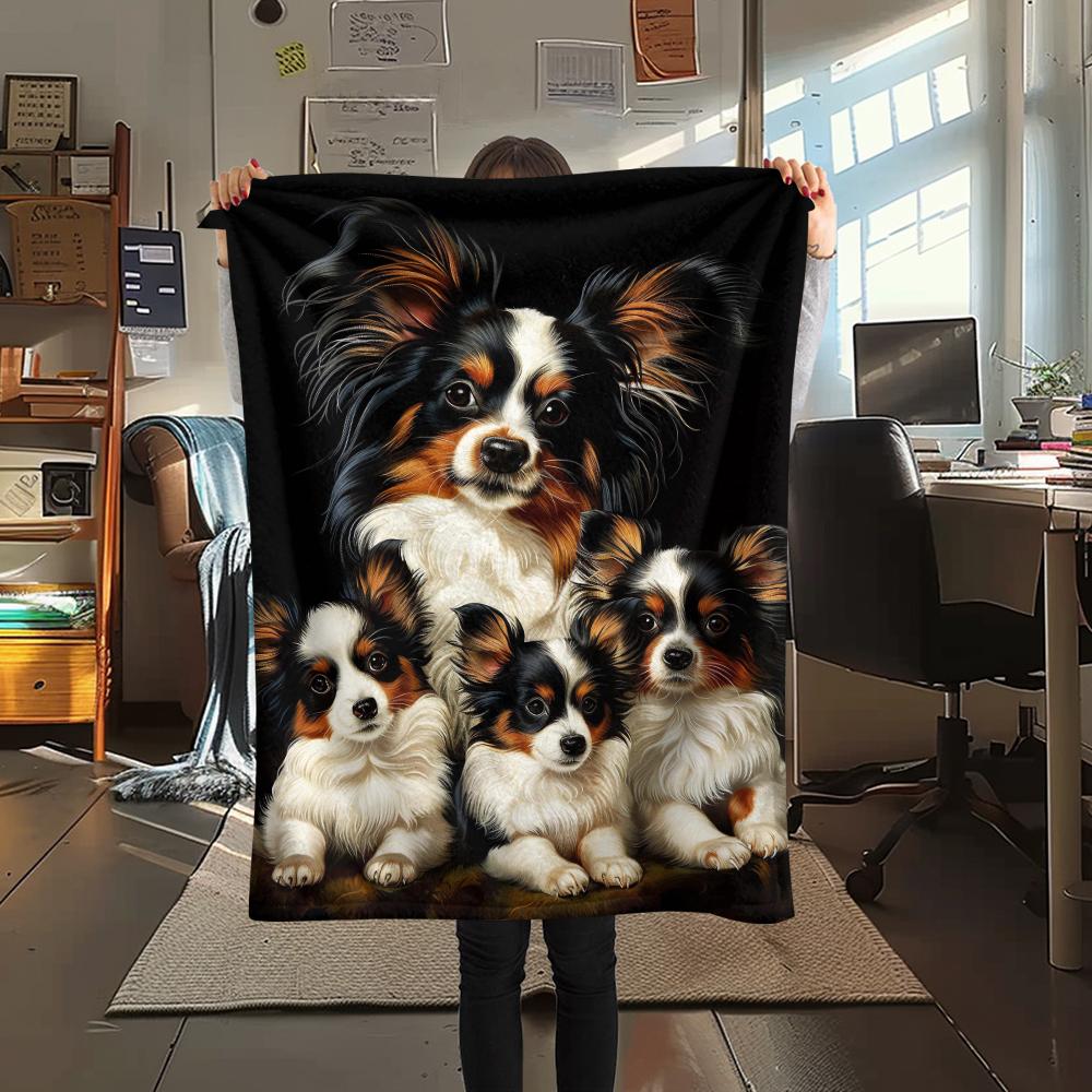 1Pc Cute Puppy Print Flannel Blanket, High quality Comfortable for All Seasons, Home Decor, Warmth and Comfort, Perfect for Christmas Gifts