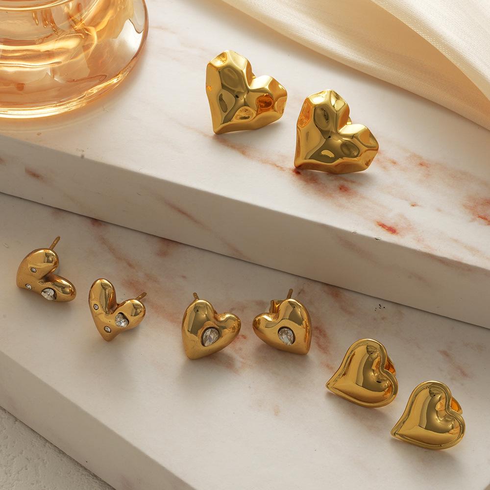 Heart Pleated Stainless Steel Fashion Earrings - High-End, European and American Style, Versatile and Trendy for Women.