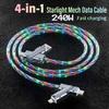 4 in 1 USB Type C Charger Cord,1M Fast Charging RGB Cable 240W Starlight Mech Data Cable,For iPhone16-8 Samsung Xiaomi Huawei